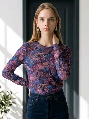 Karen Kane Floral Long Sleeve Women's Top Sheer Sz M